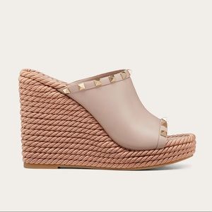 NWT | Valentino Rockstud Calfskin Wedge Mules